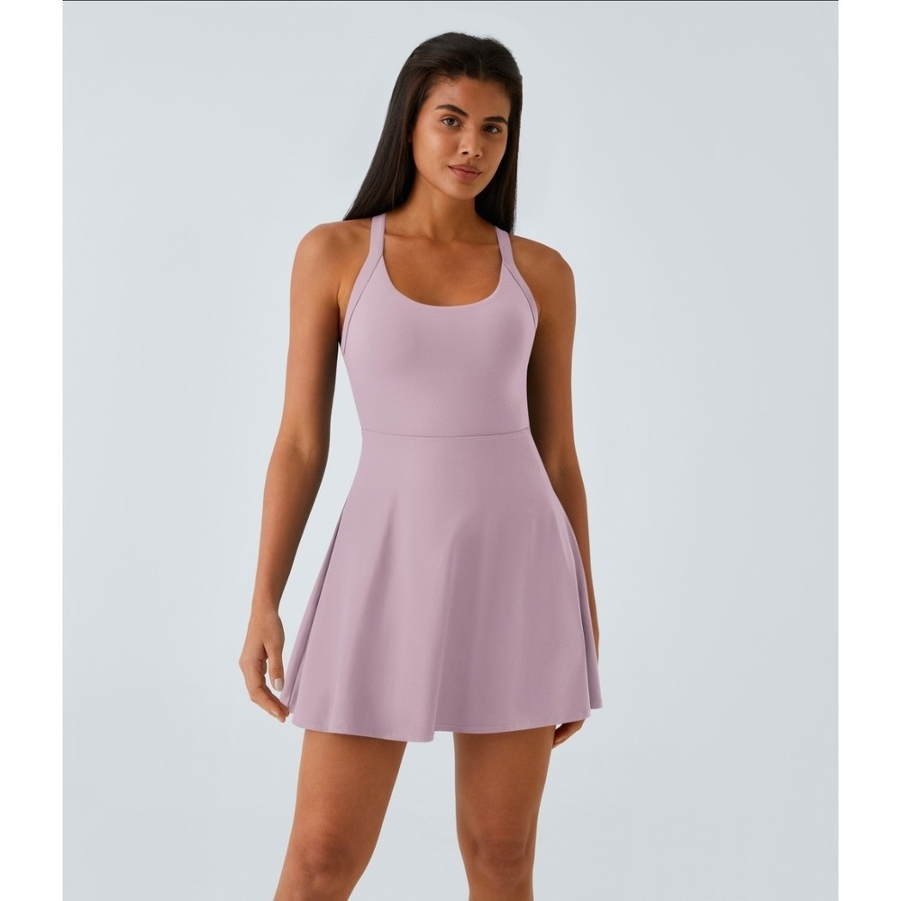 HALARA SoftlyZero Airy Backless Twisted Flare Dress NWT Lavender XSmall